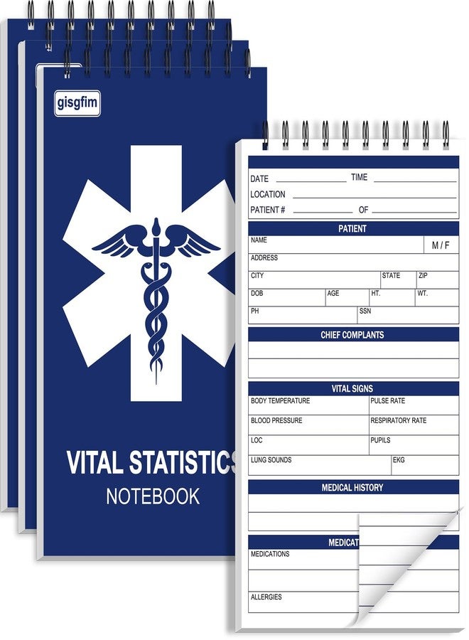 gisgfim 4Pcs EMT First Responders Vital Statistics Notepad EMS Field Notebook EMS Notepad EMT Paramedic Gear 6x3.75Inch Medical Notebook EMS/EMT Gifts for Vital Signs Patient Information 70Sheet/Pad - Image 1
